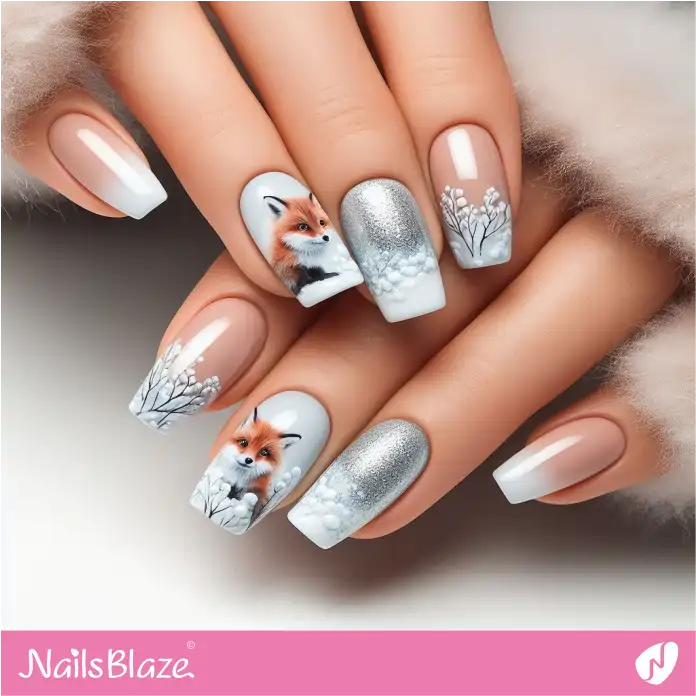 Silver and Nude Fox Nail Design | Polar Wonders Nails - NB3144